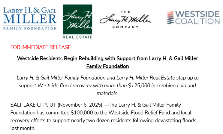 PRESS RELEASE: Westside Residents Begin Rebuilding with Support from Larry H. & Gail Miller Family Foundation